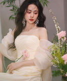 ロングドレス キャバドレス パーティードレス ベアトップ 花嫁 シンプル フレンチ サテン 透明感 森ガール風 JC2-JSXA844