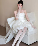 ミニドレス キャバドレス パーティードレス フレンチ 小柄さん向け ベアトップ フェミニン ボリュームシルエット エンゲージメント パーティー JC2-JSXA853