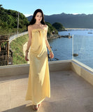 ロングドレス キャバドレス セクシー ベアトップ 上品 サテン リボンデザイン カットアウト バックオープン 誕生日 JC2-XHY911182