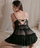 ルームウェア ランジェリー セクシー シースルーメッシュ 透け感 谷間メイク ディープVネック プラスサイズ スリット入り キャミソール JC8-GR4819