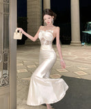 ロングドレス キャバドレス セクシー レース×チュール切替 サテン 上品 キャミソール マーメイドライン パーティー JC2-DD3832