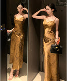 ロングドレス キャバドレス セクシー 上品 サテン バイアスカット ゴールド パーティー JC2-AQR3266