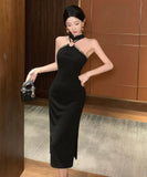 ロングドレス 中華風ヴィンテージスパンコール刺繍ハイネックスリットパーティー用エレガントワンピースHMZ2-DDFZC5003