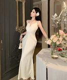 Lady's coco ロングドレス キャバドレス セクシー サテン Vネック ストラップ おしゃれ きれいめ  お腹カバー JC2-CD7-349-5560720