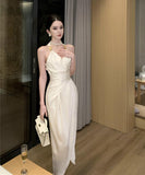 ロングドレス キャバドレス セクシー フレンチ ホルターネック 清楚 アシンメトリー マーメイド バースデー JC2-JW62701GD751