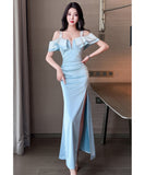 【2色】ロングドレス キャバドレス セクシー デコルテ魅せ スリット入り フォーマルドレス JC2-JX5825