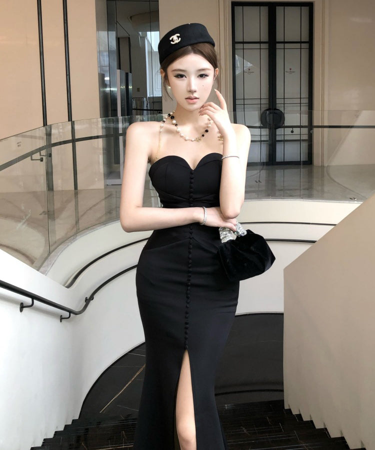 coco★ALYCE parisロングドレス＆透明ドレスカバー XS～Lサイズあり】フロントジッパー×バストクロスロングキャバ