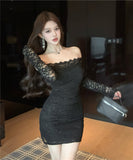 ミニドレス キャバドレス セクシー スパンコール レース オフショルダー ボディライン JC2-WDS5308