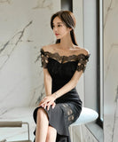 膝丈ドレス キャバドレス タイトドレス レース セクシー ワンショルダー  YH2-ZED886725BH506