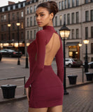 ミニドレス キャバドレス セクシー タイトワンピース 背中あき 長袖 バックオープン スリムフィット ミニ丈 LW2-YSQYDFG1960