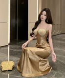 ロングドレス キャバドレス セクシー 上品 スパンコール キャミソール サテン マーメイドライン JC2-DD3835