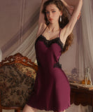 【4色】ルームウェア ランジェリー セクシー サテン レース バックオープン キャミソール ガウン セットアップ JC8-GR5603