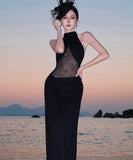 ロングドレス キャバドレス セクシー ホルターネック ボディコン チュール 細見え シースルー パーティー JC2-CD6-157-83220550