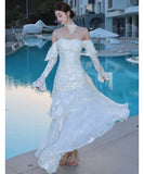 ロングドレス キャバドレス セクシー フレンチ マーメイド バタフライジャカード フリル 長袖 JC2-XHY913212