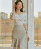 2点セット 膝丈ドレス キャバドレス エレガント 着痩せ 気質 おしゃれ YH2-ZED88216A71