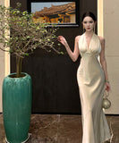 ロングドレス キャバドレス セクシー サテン ホルターネック 背中見せ フィット感 パーティー JC2-JW7026DSD260