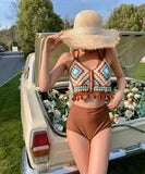 3点セット ビキニ セクシー ニット 水着 モノキニ Vネック 着痩せ YH7-YZM-QMYA769