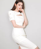 膝丈ドレス キャバドレス セクシー 韓国風 クルーネック スリムフィット タイトワンピ お出かけ デート 出勤 JC2-MLS7770