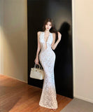 ロングドレス キャバドレス セクシー Vネック シアーレース ホルターネック ウエストマーク スリム見え タイトシルエット JC2-CD7-552-13470490