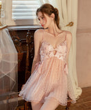 【2色】ルームウェア ランジェリー セクシー メッシュ 刺繍 盛りパッド サイドスリット ガウン付きセット JC8-GR-XZ6456