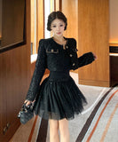 【2点セット】ミニドレス キャバドレス セクシー 高見え フレンチ風 セレブ系 スリム ショートアウター×ミニワンピ セットアップ スパンコールデザイン デート お出かけ JC2-XKDD335B-6502-Sep26