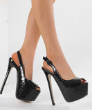 【2色】ハイヒール ストーンエンボス プラットフォームソール オープントゥ 美脚効果 エレガント パーティー フォーマルシューズ JC5-JLGJJM-669-9