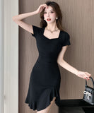 ミニドレス キャバドレス セクシー スクエアネック フリル ボディコン デート お出かけ JC2-ZED88803B02