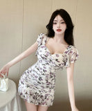 【4色】キャバドレス ミニドレス 花柄 タイトドレス セクシー 谷間見せ おしゃれ YH2-DD6348