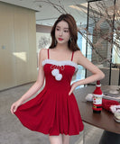 ミニドレス キャバドレス セクシー クリスマス フェザー切り替え ボリュームスカート キャミ ワンピ クリスマス パーティー JC2-DD6120