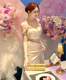 ロングドレス キャバドレス セクシー ドレープネック レース切り替え キャミワンピ ギャザー 着痩せ サテン バースデー パーティー JC2-XHY919336