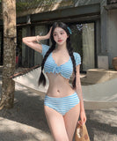 【3点セット】水着 ビキニ セクシー ニット ストライプ ホルターネック 小胸さん向け 写真映え 温泉 リゾート JC7-DP-A22986