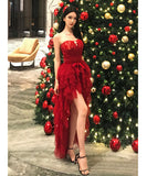 ミニドレス キャバドレス セクシー ベアトップ フィッシュテール 立体フラワー レース パーティー JC2-OYF9320