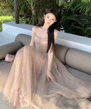 Lady's coco ロングドレス キャバドレス セクシー  チュール切り替え リボンキャミワンピ ウエストマーク フレアシルエット JC2-CD1-119-97380720