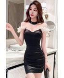 【2色】ミニドレス キャバドレス セクシー オードリー風 プリーツ ホルターネック 美脚効果 ボディコン JC2-JX5816