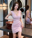 【4色】ミニドレス キャバドレス セクシー チュール切り替え Vネック スリット入り バー・クラブ JC2-YM8904