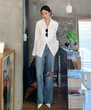 【2色】トップス レディース エレガント 韓国風 バックリボン ブラウス 長袖 無地 シャツ 出勤 デート お出かけ JC1-JW8339XJMB089