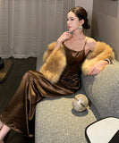 ロングドレス キャバドレス セクシー フェミニン フレンチ サテン カットアウト ドレープ 誕生日 パーティー JC2-XHY913262