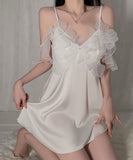 【2色】ルームウェア セクシー レース ナイトドレス  バックオープン LW8-GR5387