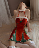 Lady's coco セクシー クリスマス風 ベロア ランジェリーセット ダイブVネック 背中開き ナイトウェア かわいいルームコスチューム LW2-GR4749