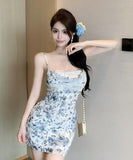ミニドレス　新中華風レースキャミワンピース 秋花柄 ウエスト引き締め 細見えスリムデザインHMZ2-XKDD200-2389A-Jun10