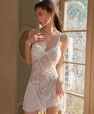 【3色】ルームウェア ランジェリー セクシー ベルベット フロッキー加工 メッシュ素材 レース切替 バックオープン キャミソール ガウン付きセット JC8-GR-M6898