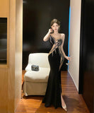 ロングドレスキャバドレス刺繍セクシー肌見せナイトクラブイベント高級感キラキラ気質非対称 WQ2-DD4474