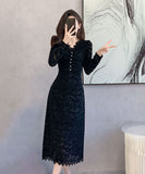 【2色】レース 刺繡 膝丈ドレス キャバドレス セレブ風  宴会 高見 MY2-ZED885931GT415