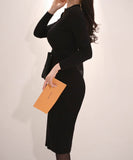 Lady's coco 膝丈ドレス キャバドレス セクシー 韓国スタイル ニットタイトワンピ 半ハイネック スリムフィット ウエストマーク ミディ丈 LW2-DD6029