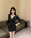 【4色】ミニドレス キャバドレス セクシー タイトミニワンピース 長袖 ショート丈 ボディコン LW2-DD5875