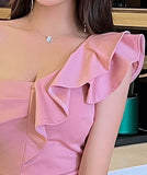 【3色】キャバドレスミニドレスワンーショルダーフリルセクシーエレガントナイトクラブパーティー非対称 WQ2-DD4733