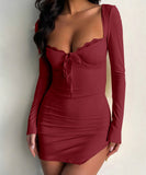 【4色】ミニドレス キャバドレス セクシー タイトミニワンピース 長袖 ショート丈 ボディコン LW2-DYK2533511