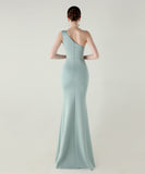 ロングドレス キャバドレス セクシー ワンショルダー サテン タイト マーメイドドレス プリーツ スリット入り 夜会 パーティー 結婚式 JC2-YEY33598