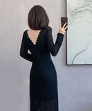 【2色】レース  膝丈ドレス 着瘦せ セレブ風  気質 エレガント MY2-ZED885928GT415