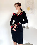 Lady's coco 膝丈ドレス キャバドレス セクシー 韓国スタイル 新作 バイカラー タイトワンピース オフショルダー LW2-DD6033